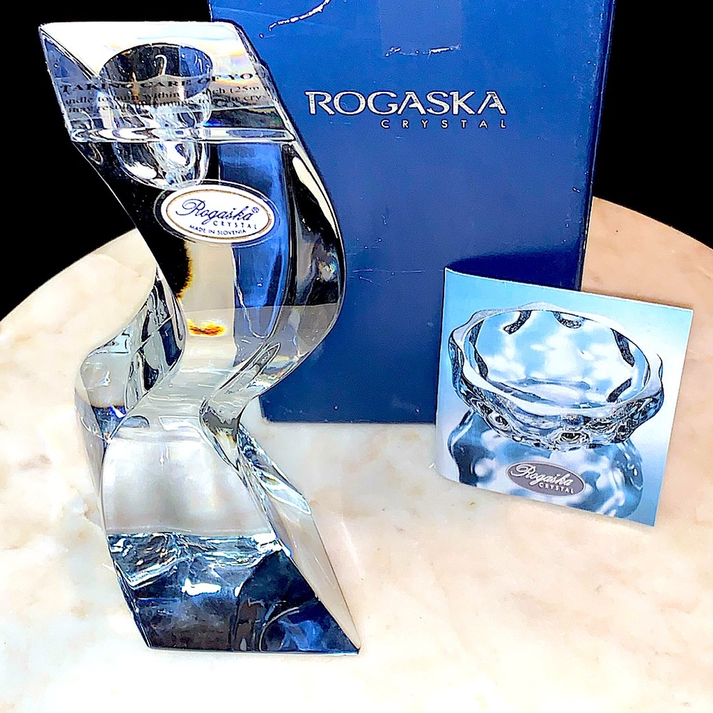 ROGASKA CRYSTAL SWAN CANDLE STICK NEW IN BOX 6.5 IN